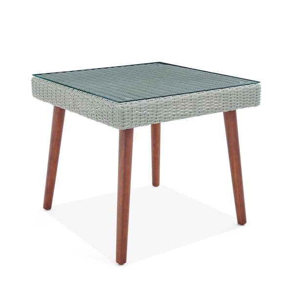 Alaterre Furniture Albany All-Weather Wicker Outdoor Gray 26 in. H Square Cocktail Table with Glass Top