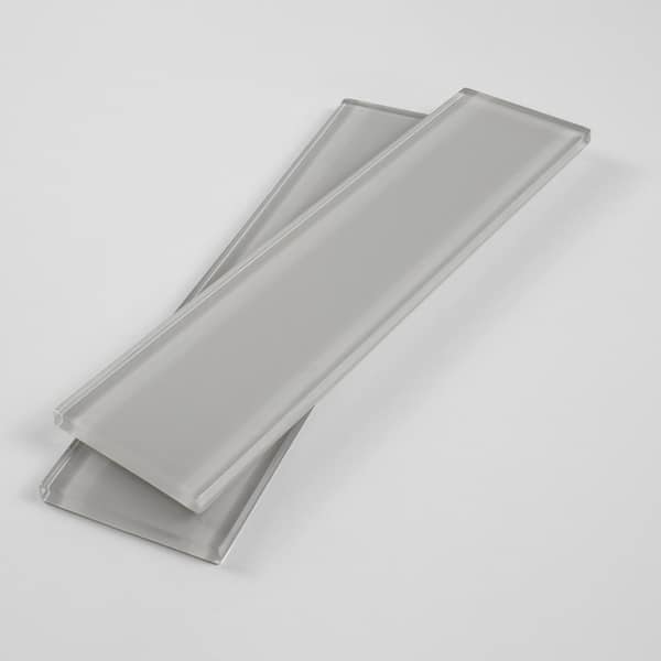 2 in. x 8 in. Misty Grey Gloss Glass Subway Tile Sample
