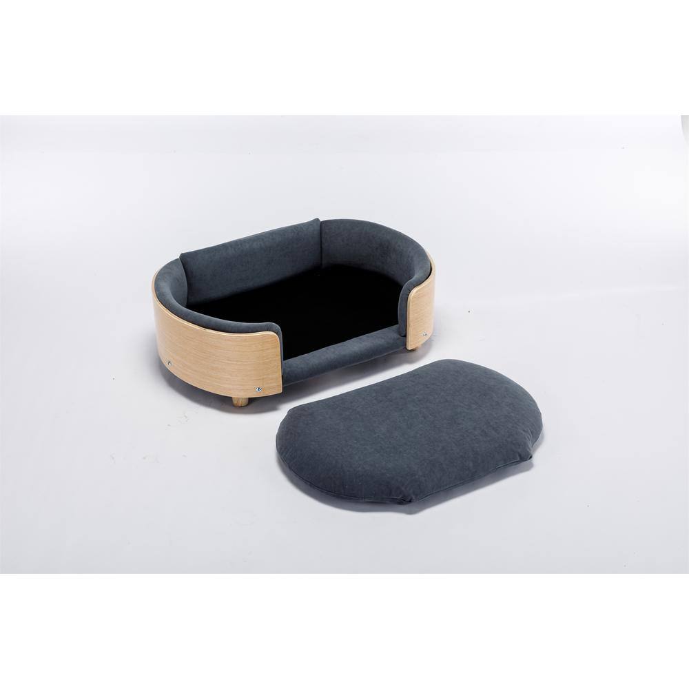 30.7 in. W Medium Dark Grey Elevated Dog Bed Pet Sofa with Solid Wood legs 