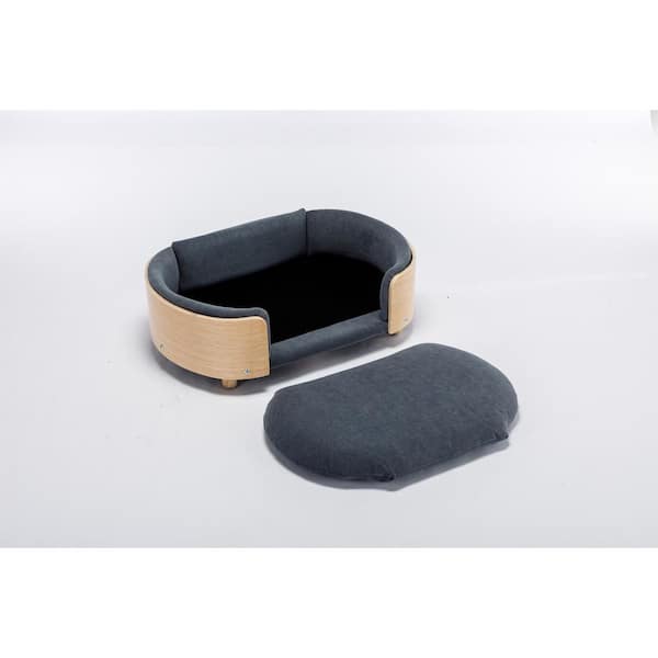 Unbranded 30.7 in. W Medium Dark Grey Elevated Dog Bed Pet Sofa with Solid Wood legs and Bent Wood Back Velvet Cushion