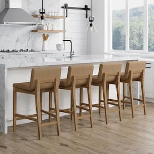 Gracie 24 in. Modern Counter Height Bar Stool with Back, Brushed Light Brown Wood Legs and Upholstered Seat, Set of 4