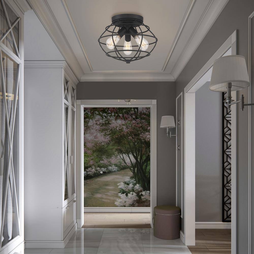 Jax Matte Black 3-Light Flush Mount Ceiling Fixture