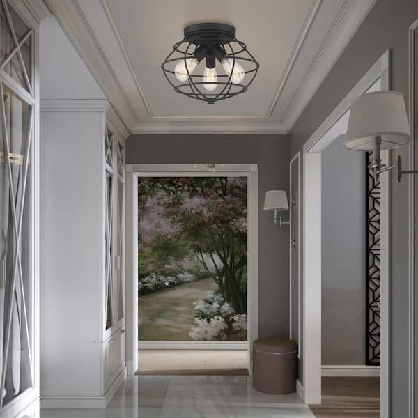 Jax 15 in. Industrial Matte Black Medium-Base (E26) Bulb Flush Mount for Kitchens