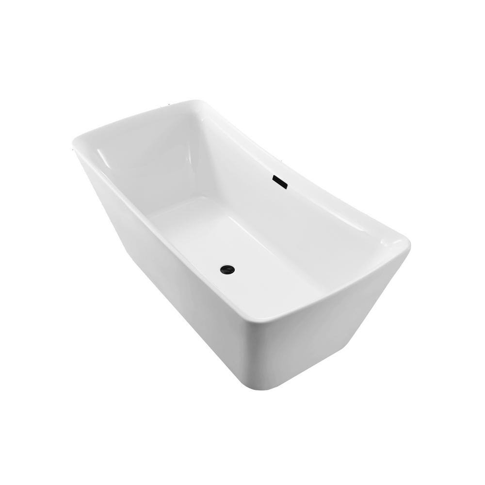 62" Glossy White Acrylic Freestanding Soaking Tub with Matte Black Trim