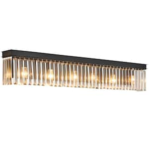 34.5 in. 6-Light Matte Black Bathroom Vanity Light Wall Light Fixtures Over Mirror with Clear Crystal Shade