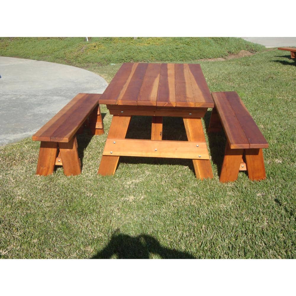 72" Medium Brown Redwood Picnic Table with Detached Benches
