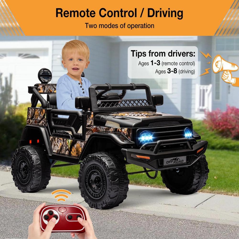 Black 12V Kids Electric Ride-On Truck with LED Lights and Remote Control