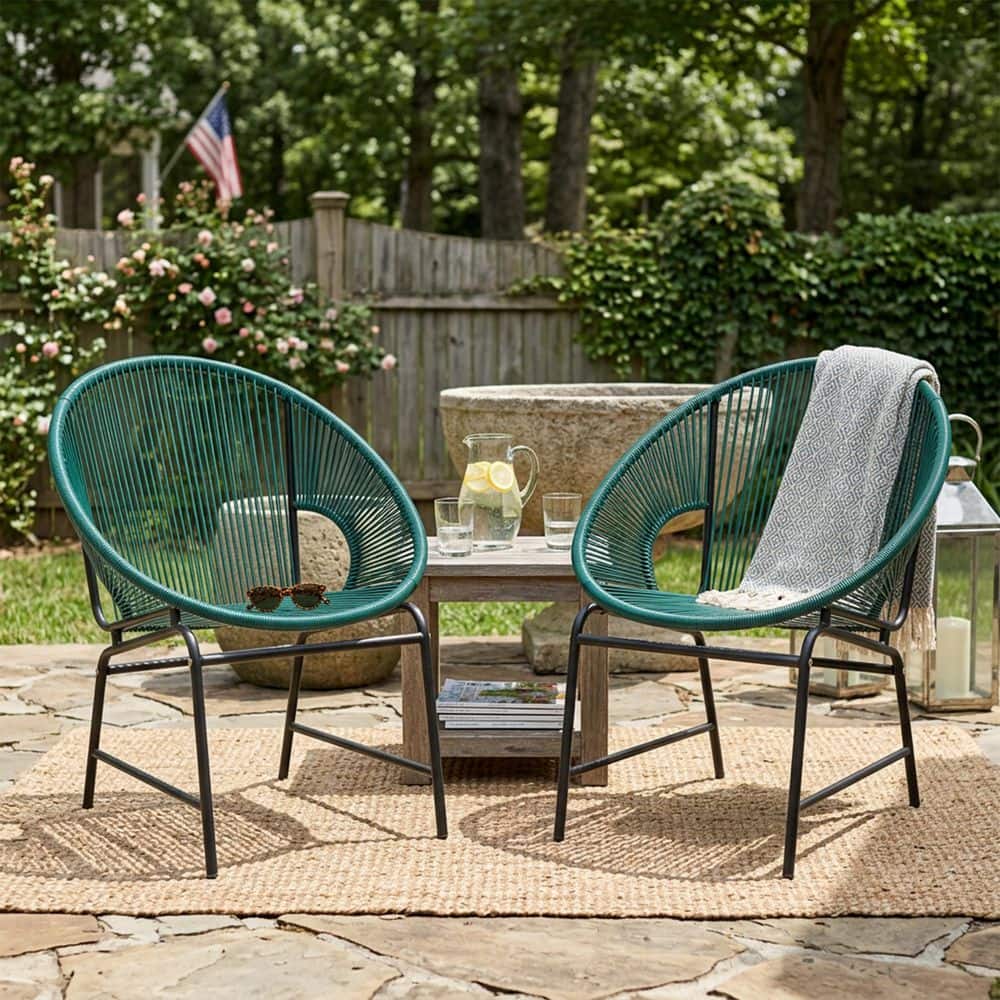 Harper & Bright Designs 2-Piece Black Metal Frame Outdoor Wicker