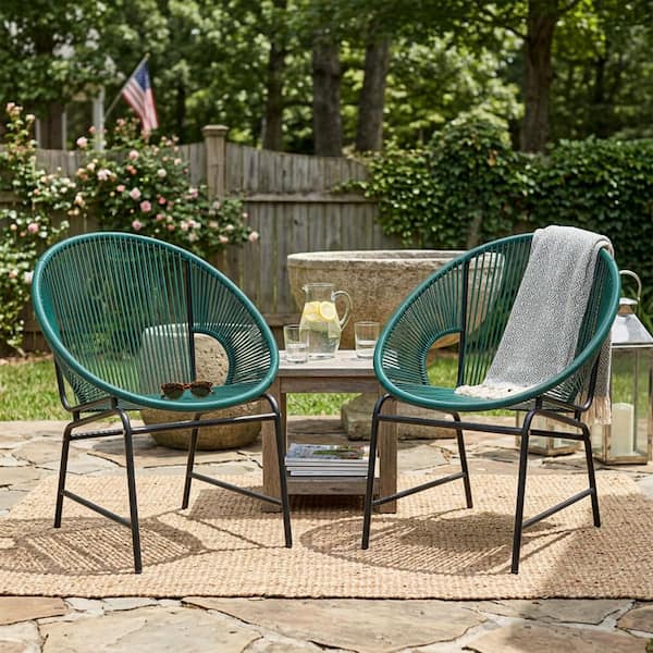 Harper & Bright Designs 2-Piece Black Metal Frame Outdoor Wicker
