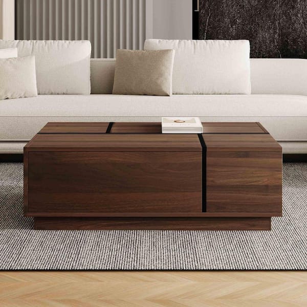 47.2 in. Walnut Rectangle MDF Coffee Table with Storage