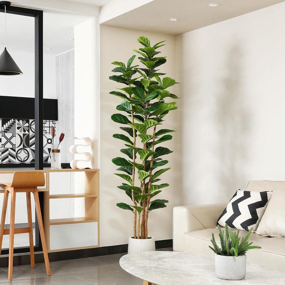 7 ft. Artificial Fiddle Leaf Tree in White Planter with Natural