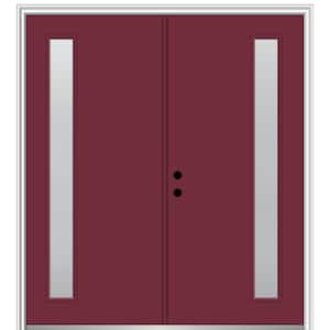 60 in. x 80 in. Viola Right Hand Inswing 1-Lite Frosted Painted Fiberglass Smooth Prehung Front Door on 4-9/16 in. Frame