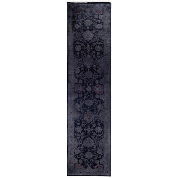 Overdyed Navy 2 ft. x 10 ft. Solid Wool Indoor Runner Rug