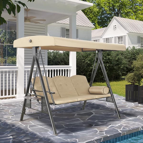 Clihome 3-Person Metal Outdoor Patio Swing with Convertible Canopy