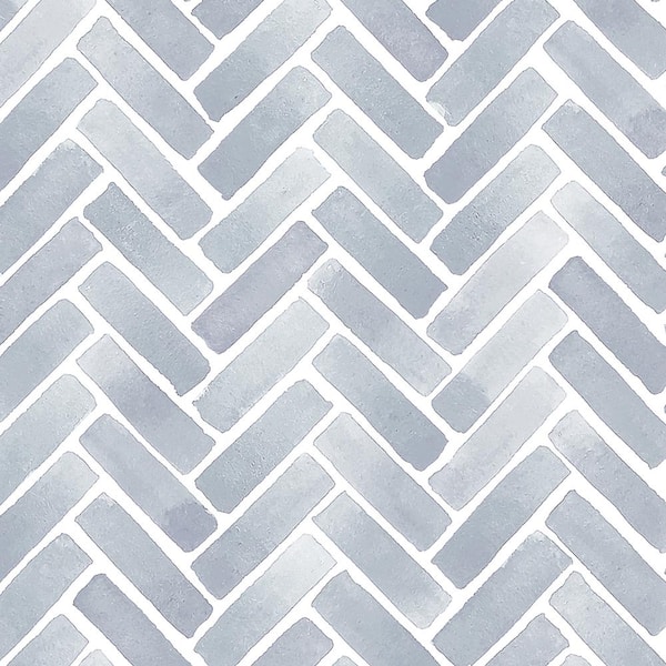 Unbranded Watercolor Herringbone Van Deusen Blue Peel and Stick Vinyl Wallpaper