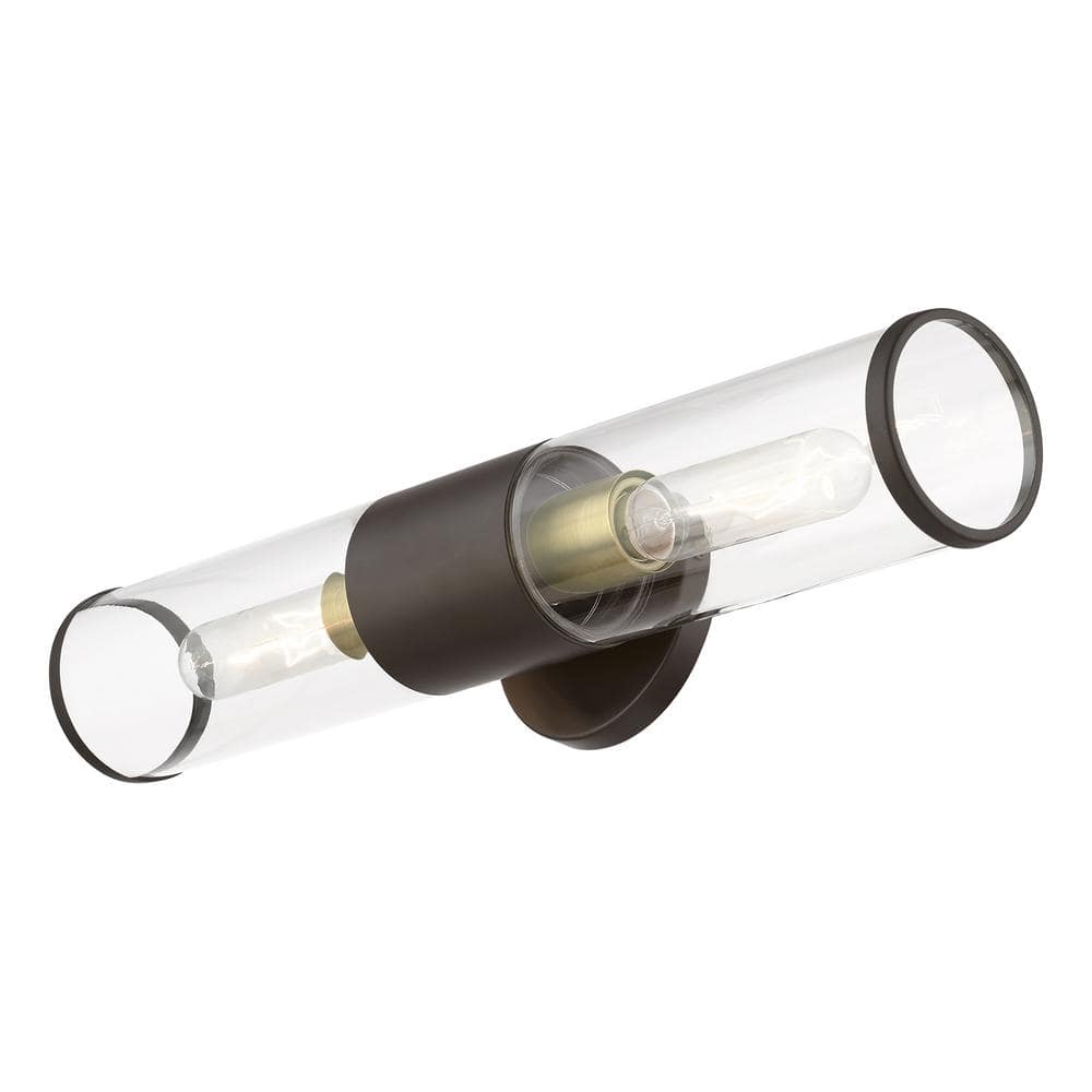 Bronze and Brass 18.5" Industrial Wall Sconce with Glass Shades