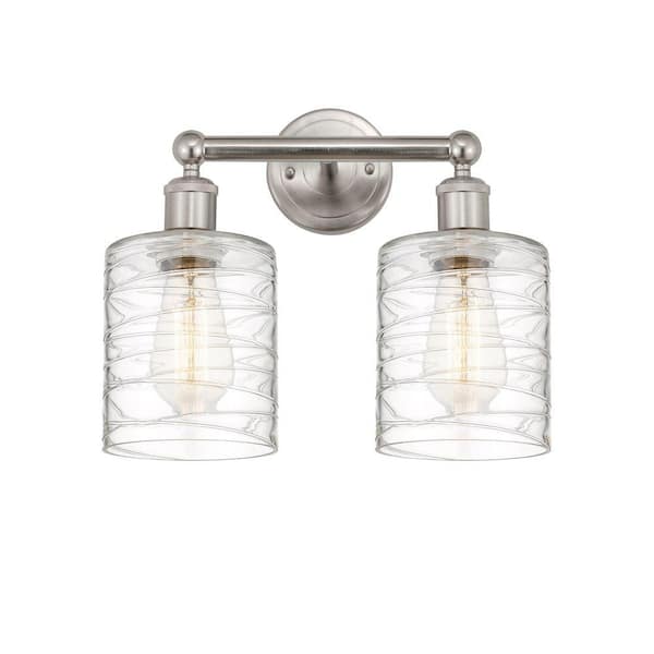 Cobbleskill 14 in. 2-Light Brushed Satin Nickel Vanity Light with Glass Shade
