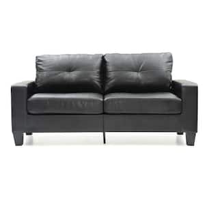 Newbury 71 in. W Flared Arm Faux Leather Straight Sofa in Black