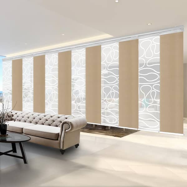 EMOH Coastal Swirl 140 in. - 260 in. W x 94 in. L Adjustable 12-Panel White Double Rail Panel Track with 23.5 in. Slates