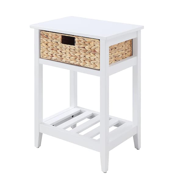 Acme Furniture Chinu 13 in. White and Natural Rectangle Wood End Table