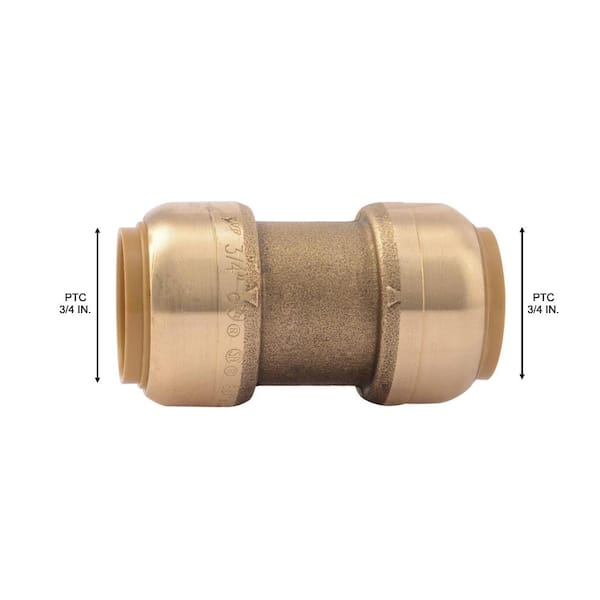 1" x 3/4" Sharkbite Style Push-Fit Push to Connect Lead-Free Brass Coupling 