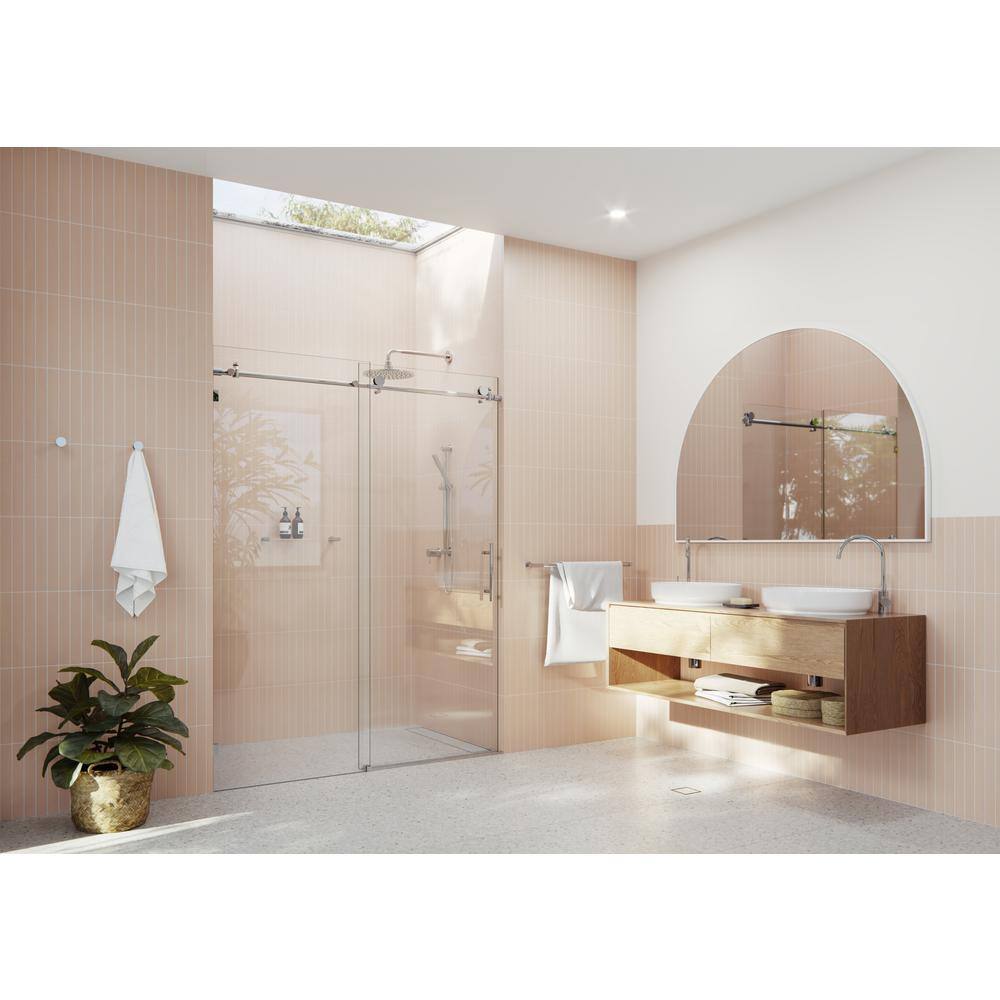 Chrome and Clear Glass Frameless Sliding Shower Door, 52-56 in. x 78 in.