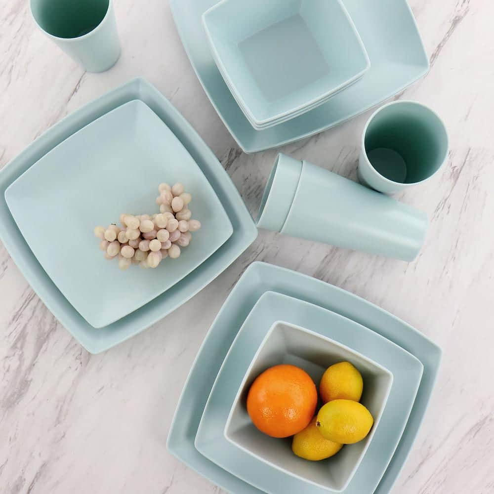 Mint Square Melamine Dinnerware Set, Service for 4