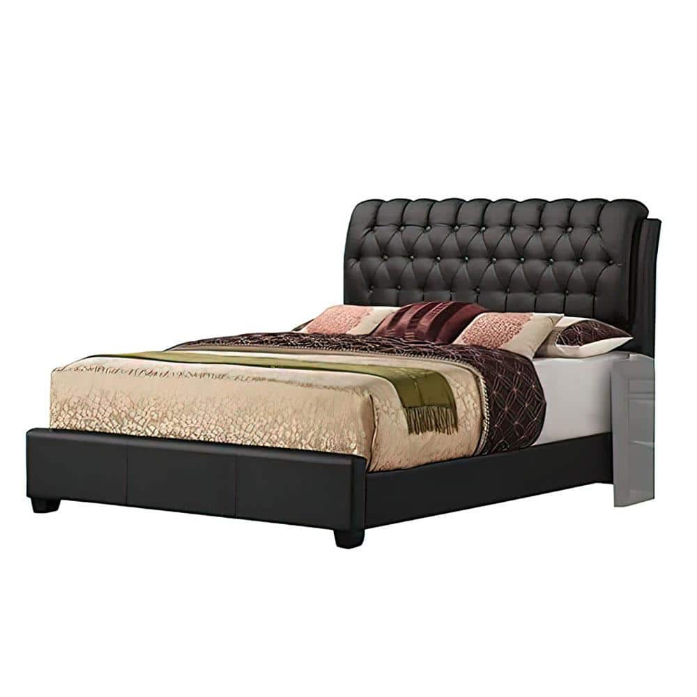 Black Queen Upholstered Bed with Tufted Headboard and Storage