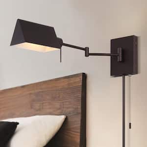 Arlo 22 in. 1-Light Oil Rubbed Bronze Farmhouse Industrial Swing Arm Plug-In/Hardwired Iron LED Wall Sconce w/Pull-Chain