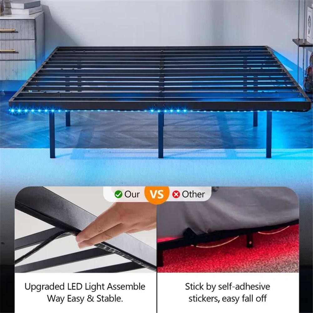 Black Queen Size Floating Bed Frame with Usb Charging Station/Led Light - thumbnail 4