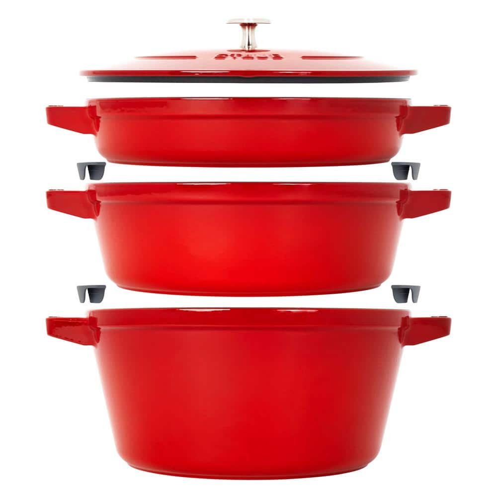 staub Stackable 4-Piece Cast Iron Set - Cherry 1021321 - The Home