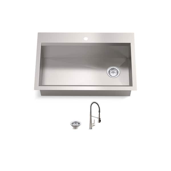 Lassen 33 in. Drop-in Single Bowl Stainless Steel Kitchen Sink with Faucet