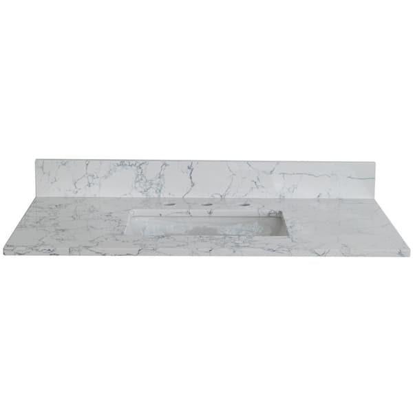 INSTER 43 in. W x 22 in. D Stone Bathroom Vanity Top in Carrara Jade with White Rectangle Single Sink-3H