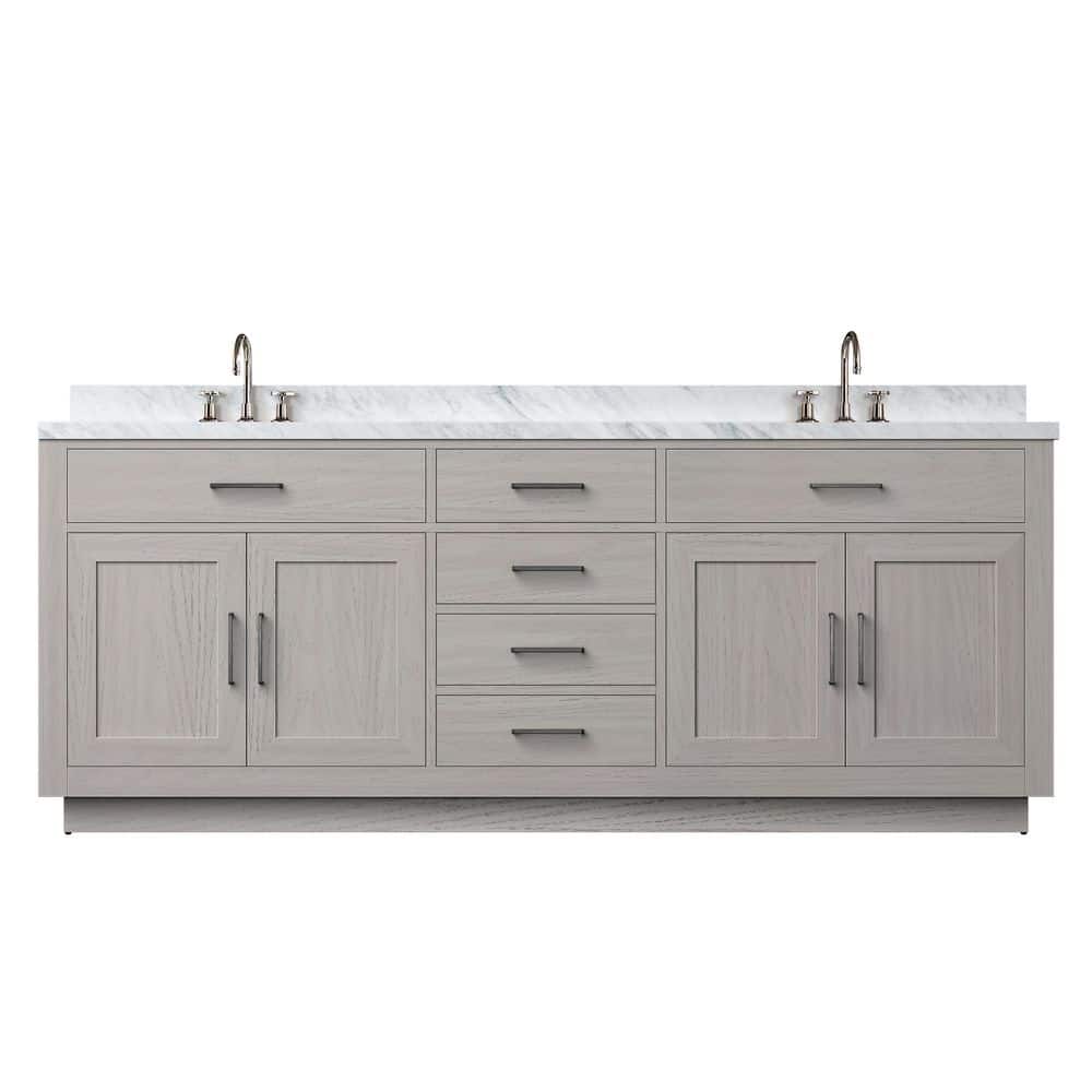 Condor 84 in. W x 22 in. D White Oak Double Bath Vanity with Carrara Marble Top, and Faucet Set price history on PriceWatchPro