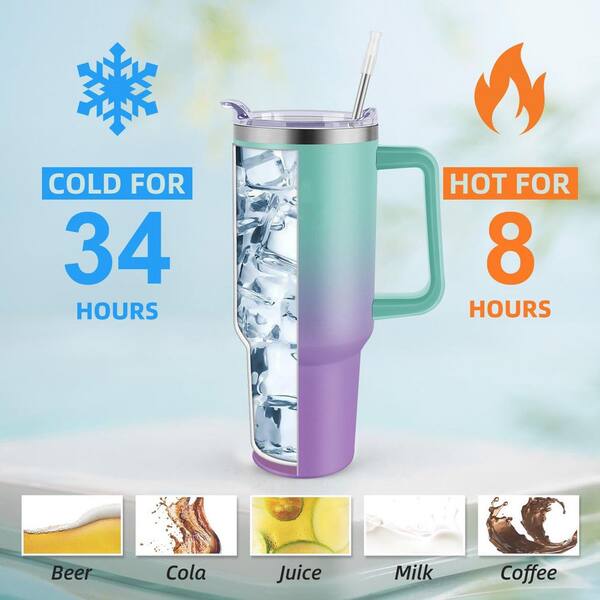 Wudkey 40 oz. Green and Purple Blended Stainless Steel Travel Mug with Handle and Straw Lid, Leak-proof Insulated Tumbler