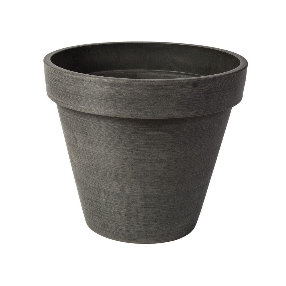 Algreen Valencia 14 In Round Textured Charcoal Polystone Band Planter 18235 The Home Depot