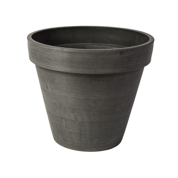 Algreen Valencia 14 in. Round Textured Charcoal Polystone Band Planter
