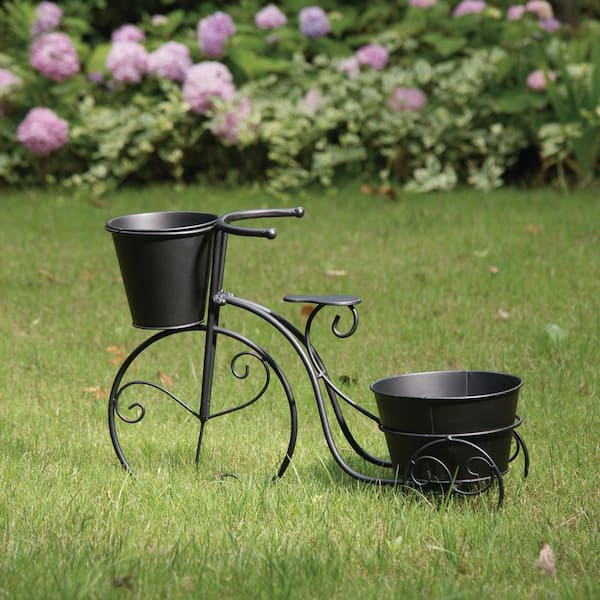 Glitzhome 20.75 in. H Metal Black Bicycle Planter (KD)
