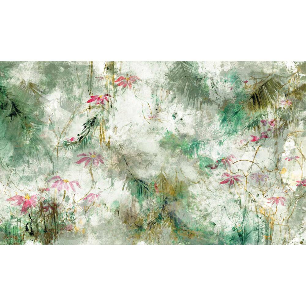 Green and Pink Jungle Lily Peel and Stick Wall Mural