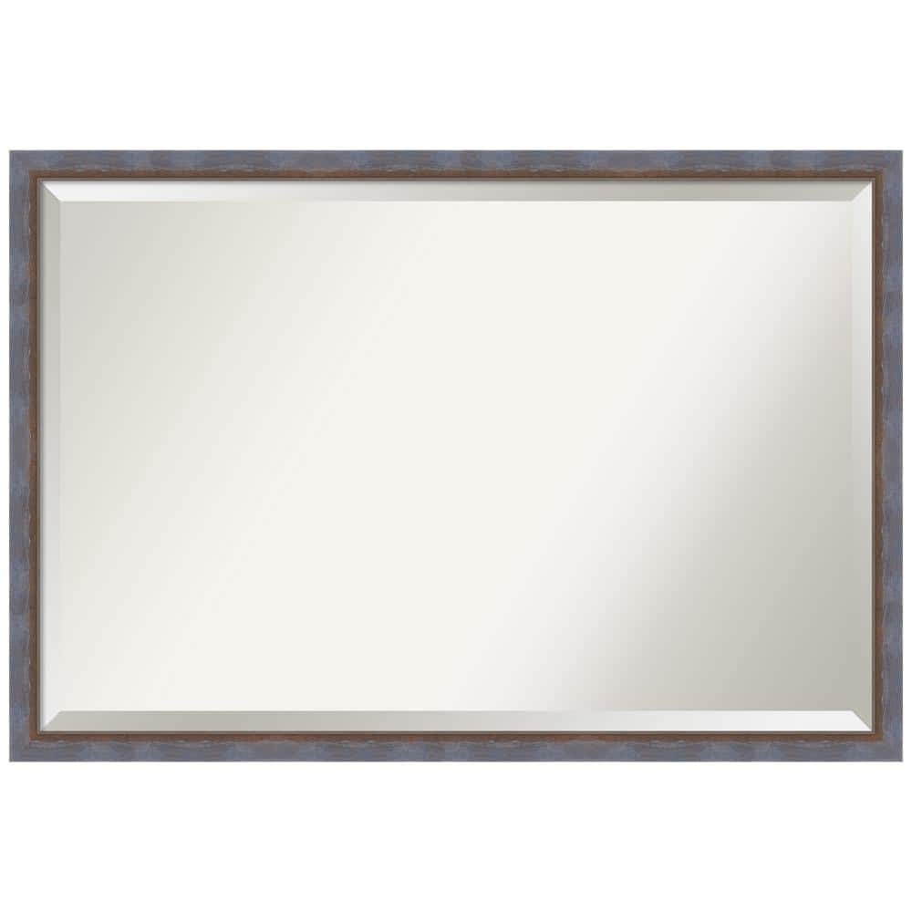 Two Tone Blue Copper 38.25 in. x 26.25 in. Beveled Modern Rectangle Wood Framed Bathroom Wall Mirror in Blue price history on PriceWatchPro