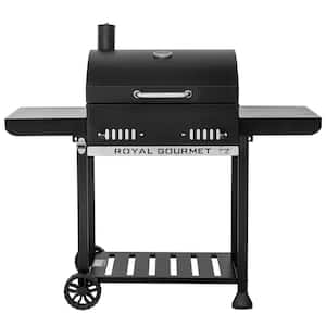 24 in. Movable Charcoal Grill in Black, 2 Foldable Side Shelves, 2-Level Height-Adjustable Charcoal Pan