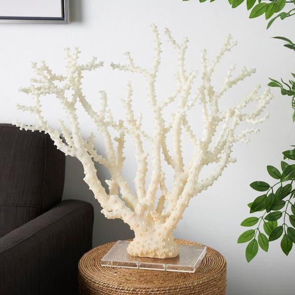 Litton Lane 8 in. x 23 in. Cream Polystone Coral Sculpture with Clear Acrylic Base