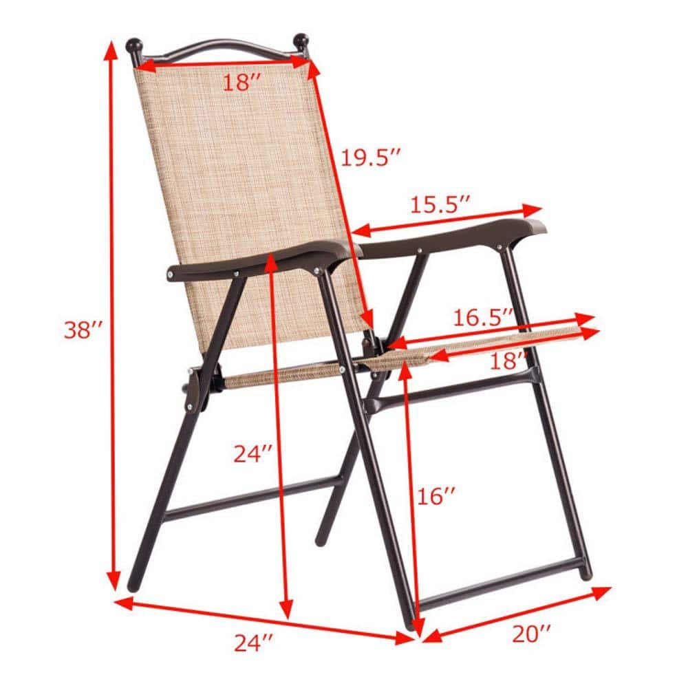 Beige Steel Frame Folding Outdoor Sling Chairs, Set of 2