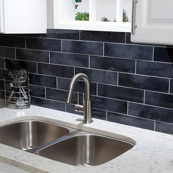 Collage 3 in. x 12 in. PVC Peel and Stick Tile in Iron Flint (Pack of 4/ 1 sq. ft. Per Pack)