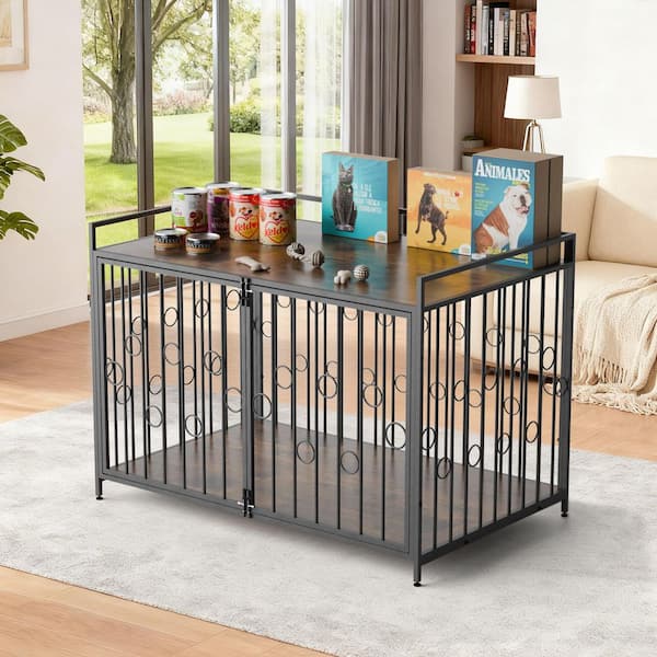 Antique Black 48 in. Accent Cabinet Office Storage Cabinet with with Top Rail