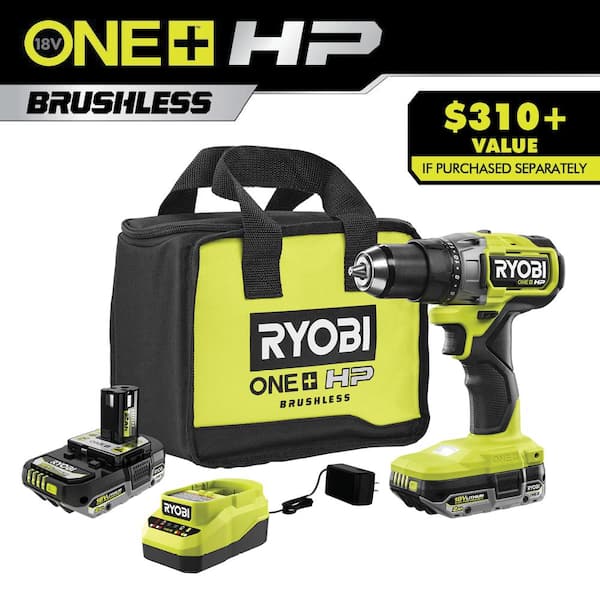 ONE HP 18V Brushless Cordless 1 2 in. Drill Driver Kit with 2 2.0 Ah HIGH PERFORMANCE Batteries Charger and Bag