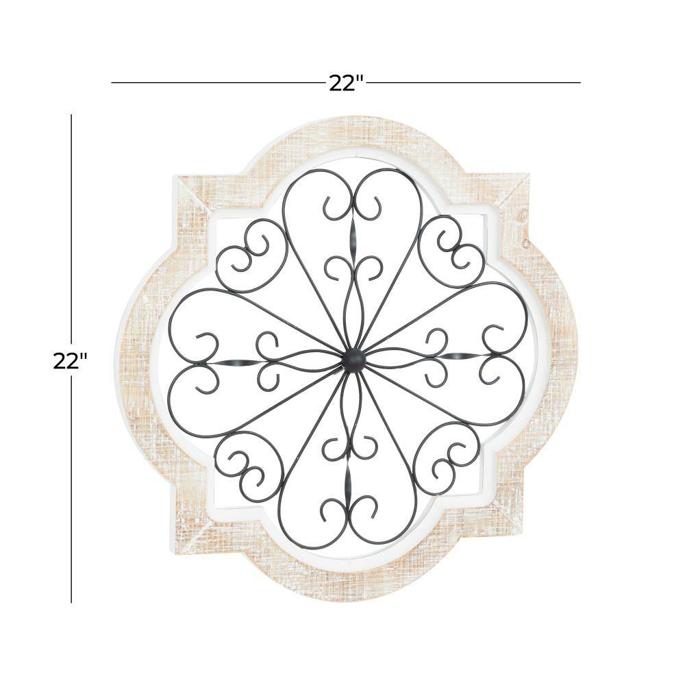 White Wooden Scroll Wall Decor with Metal Scrollwork