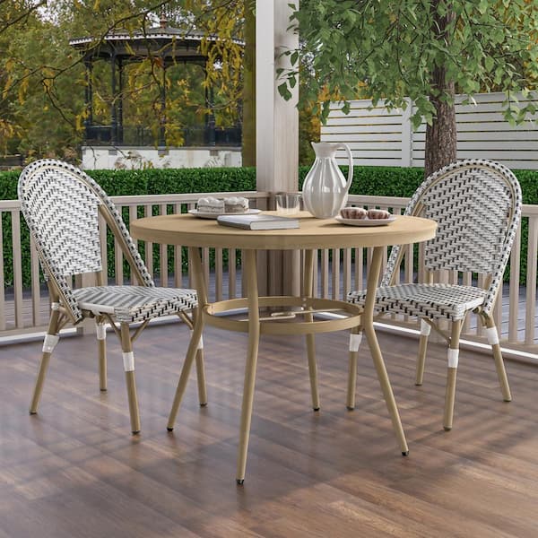 Furniture of America Janele 3-Piece Aluminum 40 in. Round Outdoor Dining Set in Black and White