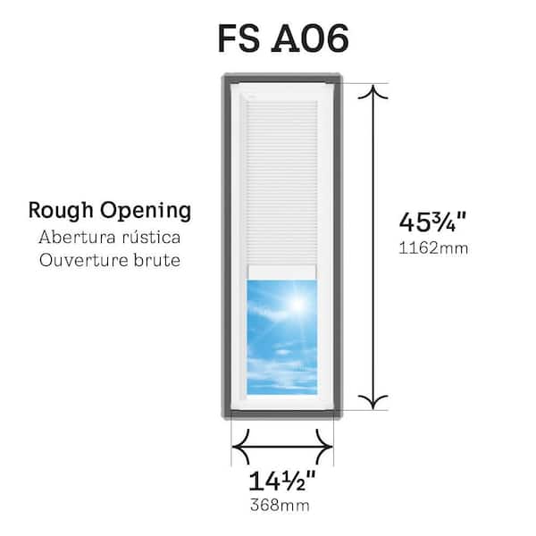 14-1/2 in. x 45-3/4 in. Fixed Deck Mount Skylight with Laminated Low-E3 Glass, White Solar Powered Room Darkening Shade