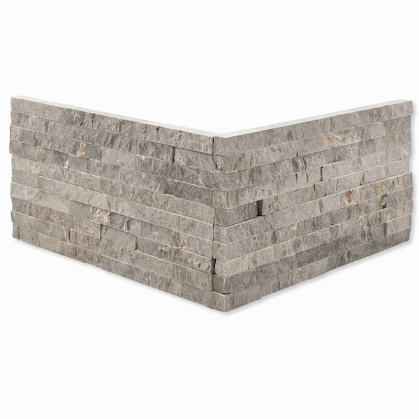 Slender Strip Corner 3 in. x 12 in. Ashen Grey Split Face Marble Wall Tile (5.28 sq. ft./Case)